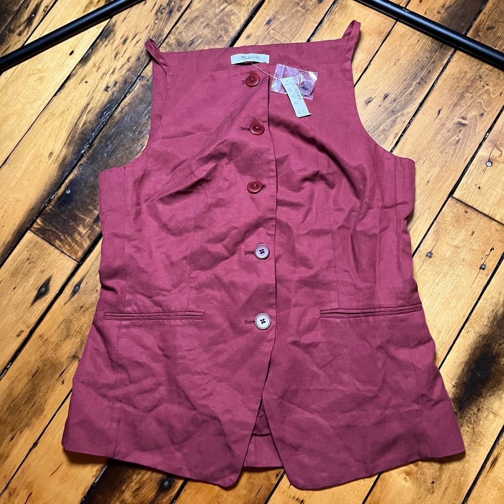 NWT Madewell Cami Blouse Women’s 2 Vest Drapey Twill Linen Blend Maroon New